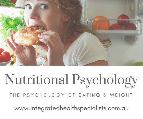 Nutritional Psychology - psychology of eating & weight, woman binge eating in fridge